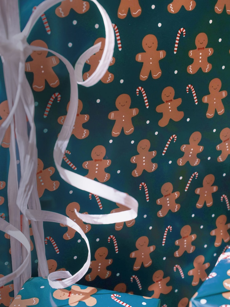 Green Gingerbread Standard Width, 15m Christmas Wrapping Paper - Image 2 of 4