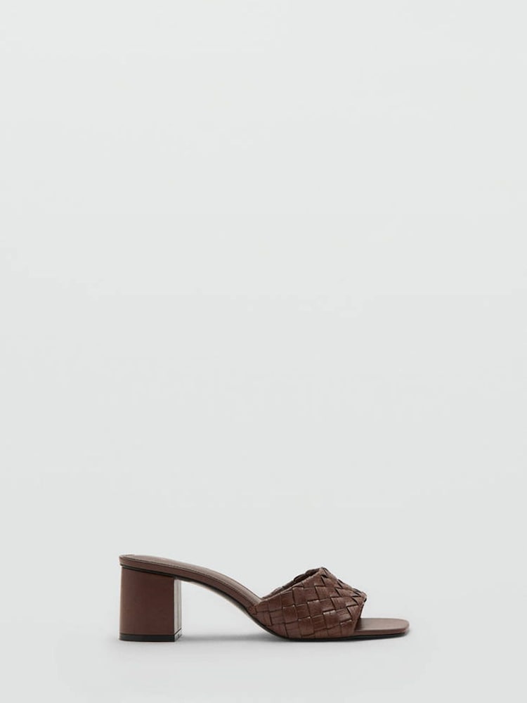 Mango Brown Braided Detail Block Heels - Image 1 of 5 Mango Brown Braided Detail Block Heels - Image 1 of 5