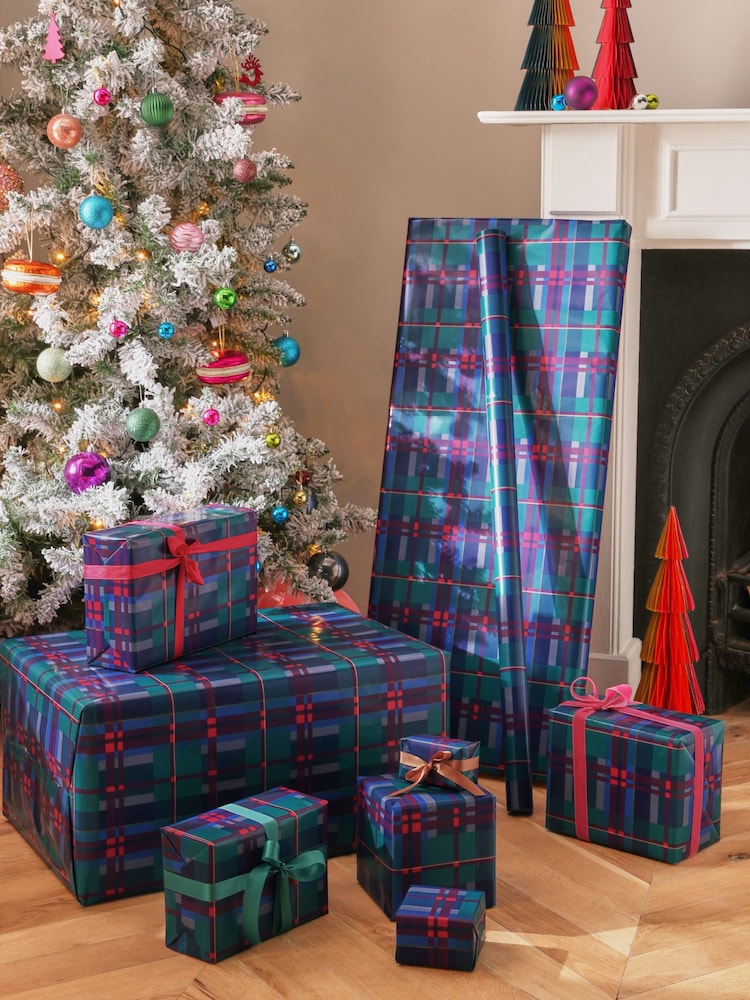 Blue Check Standard Width, 15m Christmas Wrapping Paper - Image 1 of 4