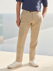 Neutral Slim Fit Signature Leomaster 100% Linen Suit: Trousers - Image 2 of 10