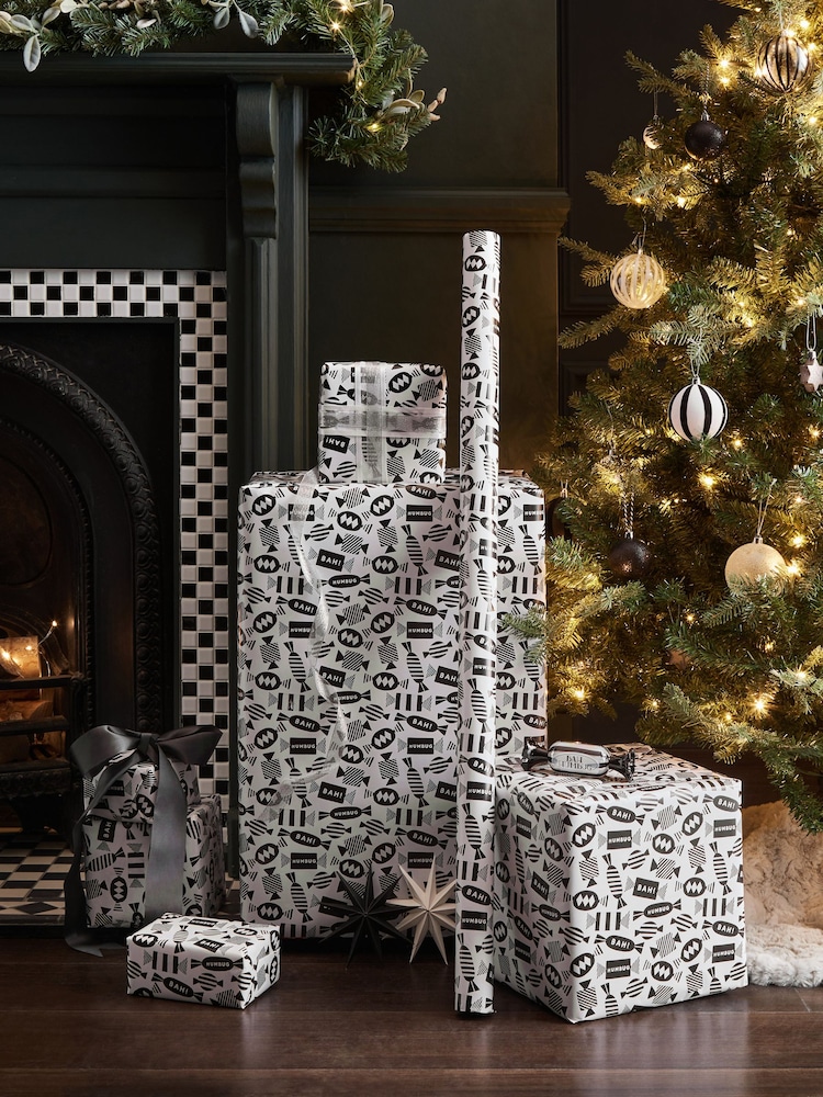 Monochrome Humbugs Standard Width, 15m Christmas Wrapping Paper - Image 2 of 3