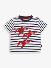 JoJo Maman Bébé White Navy Boys' Stripe Red Arrows Appliqué T-Shirt - Image 1 of 2