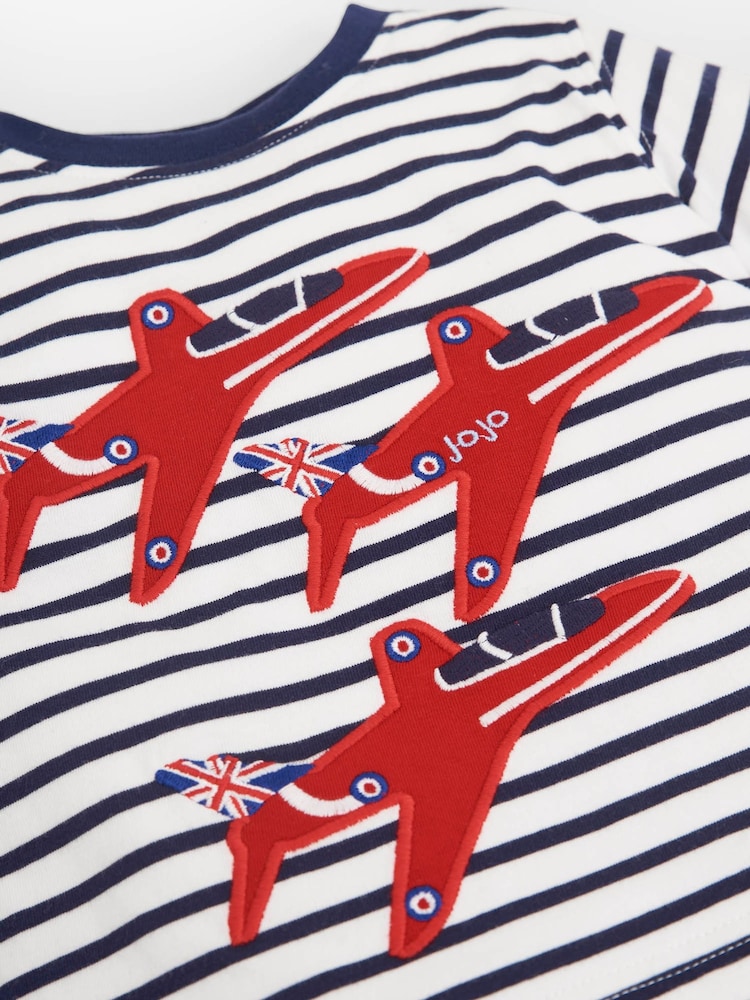 JoJo Maman Bébé White Navy Boys' Stripe Red Arrows Appliqué T-Shirt - Image 2 of 2