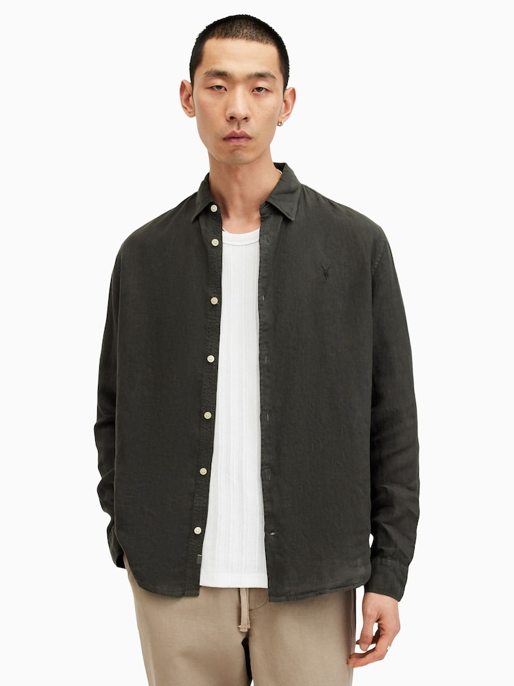 AllSaints Black Cypress 100% Linen Shirt - Image 2 of 7