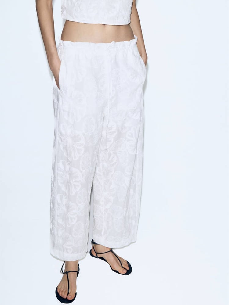 Mango White Embroidered Trousers - Image 1 of 7