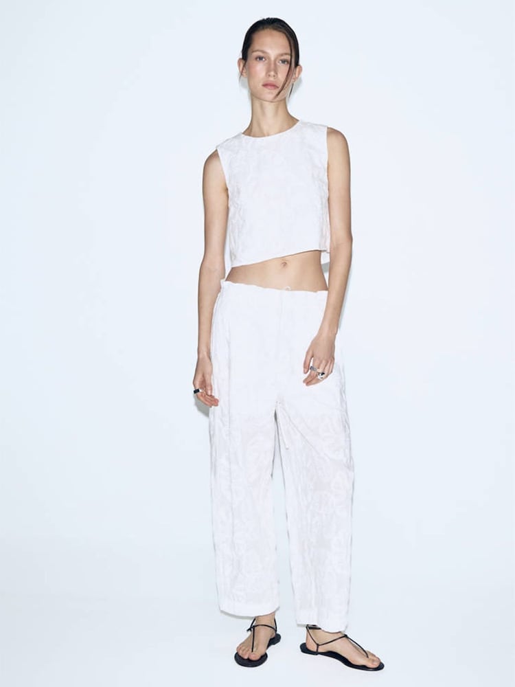 Mango White Embroidered Trousers - Image 2 of 7