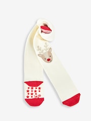 JoJo Maman Bébé Cream Cotton Rich Reindeer Knee Tights - Image 1 of 2