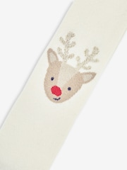 JoJo Maman Bébé Cream Cotton Rich Reindeer Knee Tights - Image 2 of 2