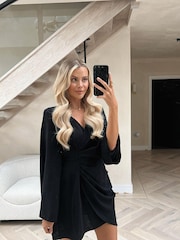 In The Style Black Perrie Sian Satin Wrap Front Mini Dress - Image 1 of 5