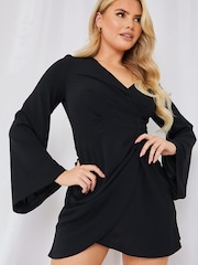 In The Style Black Perrie Sian Satin Wrap Front Mini Dress - Image 2 of 5