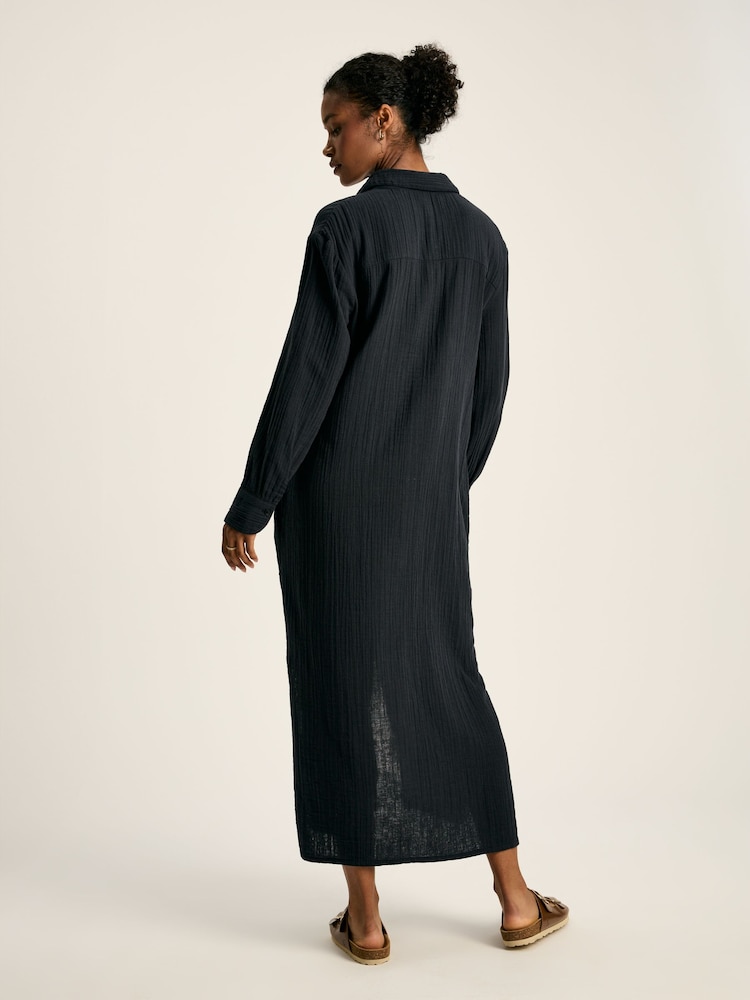 Joules Erica Navy Button Through Cotton Shirt Dress - Image 2 of 7