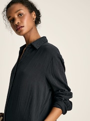 Joules Erica Navy Button Through Cotton Shirt Dress - Image 4 of 7