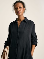Joules Erica Navy Button Through Cotton Shirt Dress - Image 5 of 7