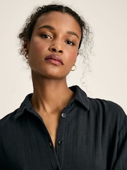 Joules Erica Navy Button Through Cotton Shirt Dress - Image 6 of 7