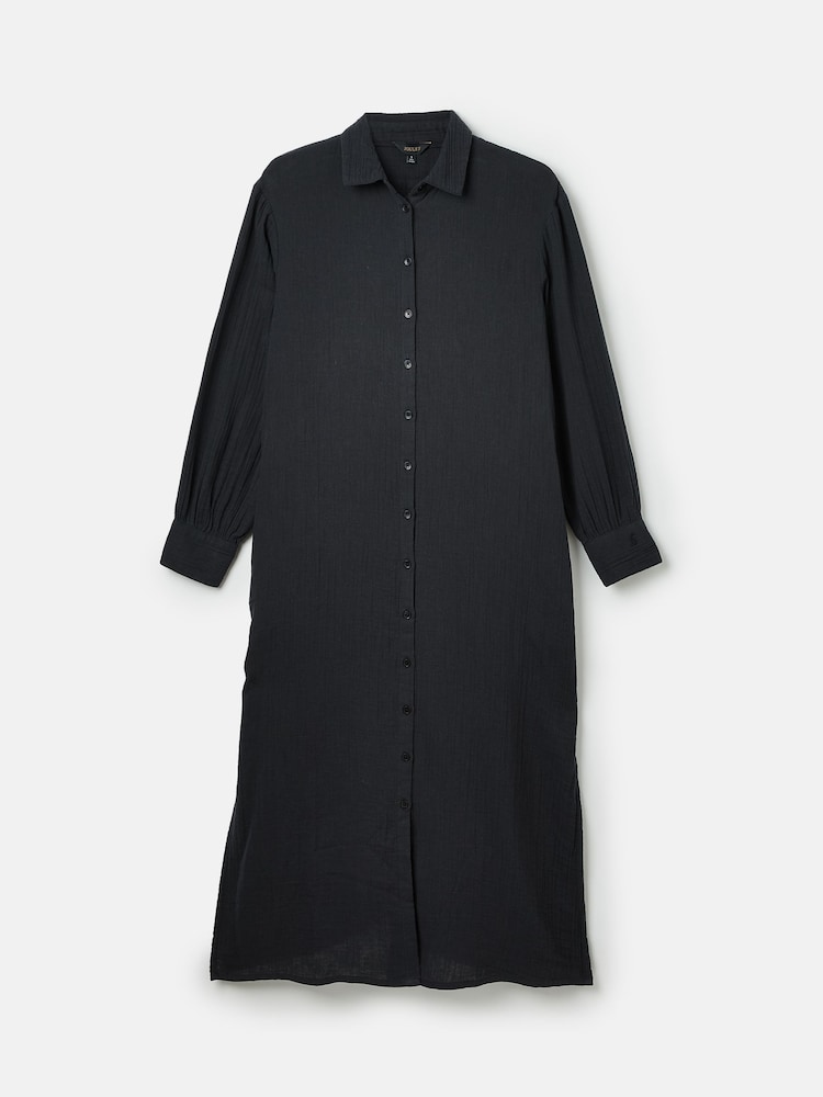Joules Erica Navy Button Through Cotton Shirt Dress - Image 7 of 7
