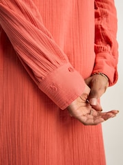 Joules Erica Coral Pink Button Through Cotton Shirt Dress - Image 6 of 8