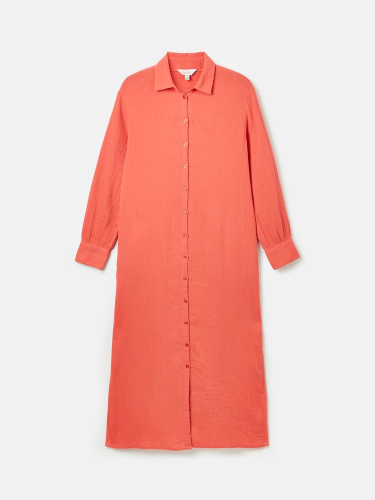 Joules Erica Coral Pink Button Through Cotton Shirt Dress - Image 8 of 8 Joules Erica Coral Pink Button Through Cotton Shirt Dress - Image 8 of 8