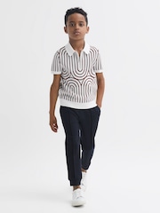 Reiss White/Brown Maycross Senior Half-Zip Striped Polo T-Shirt - Image 1 of 7