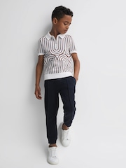 Reiss White/Brown Maycross Senior Half-Zip Striped Polo T-Shirt - Image 6 of 7