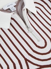Reiss White/Brown Maycross Senior Half-Zip Striped Polo T-Shirt - Image 7 of 7