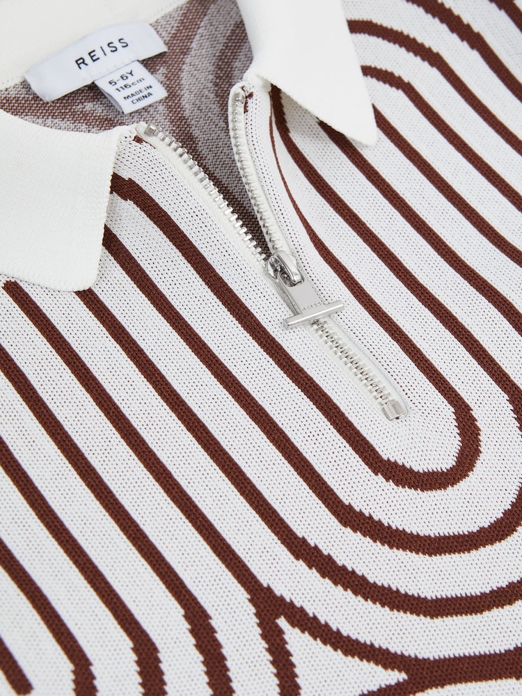 Reiss White/Brown Maycross Senior Half-Zip Striped Polo T-Shirt - Image 7 of 7