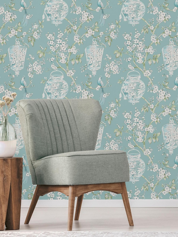 Vymura London Green Exclusive To Next Japanese Chinoise Floral Wallpaper - Image 1 of 1