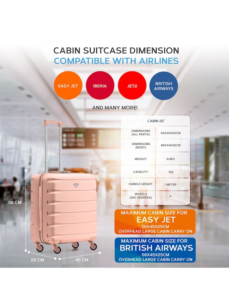 Flight Knight 56x45x25cm EasyJet Overhead 4 Wheel ABS Hard Case Cabin Carry On Hand Luggage - Image 5 of 7