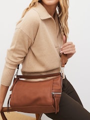 Tan Brown Casual Side Zip Cross-Body Bag - Image 1 of 10