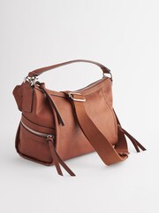 Tan Brown Casual Side Zip Cross-Body Bag - Image 3 of 10