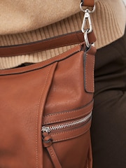 Tan Brown Casual Side Zip Cross-Body Bag - Image 4 of 10