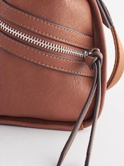 Tan Brown Casual Side Zip Cross-Body Bag - Image 5 of 10