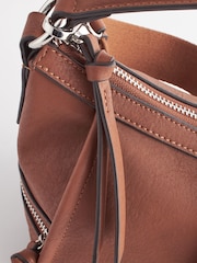 Tan Brown Casual Side Zip Cross-Body Bag - Image 7 of 10