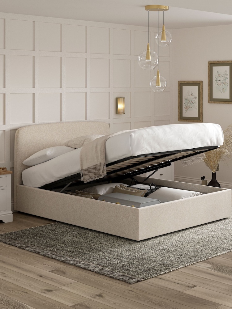 Natural Oyster Casual Boucle Matson Upholstered Ottoman Storage Bed Frame - Image 2 of 9
