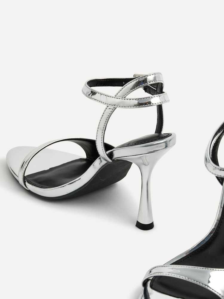 Linzi Silver Eleni Open Toe Pointed Heels With Asymmetric Front Strap - Image 5 of 5