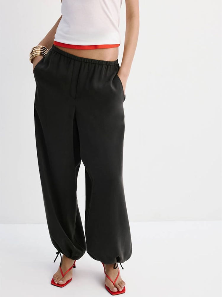 Mango Black Tie Cuff Parachute Trousers - Image 1 of 7 Mango Black Tie Cuff Parachute Trousers - Image 1 of 7