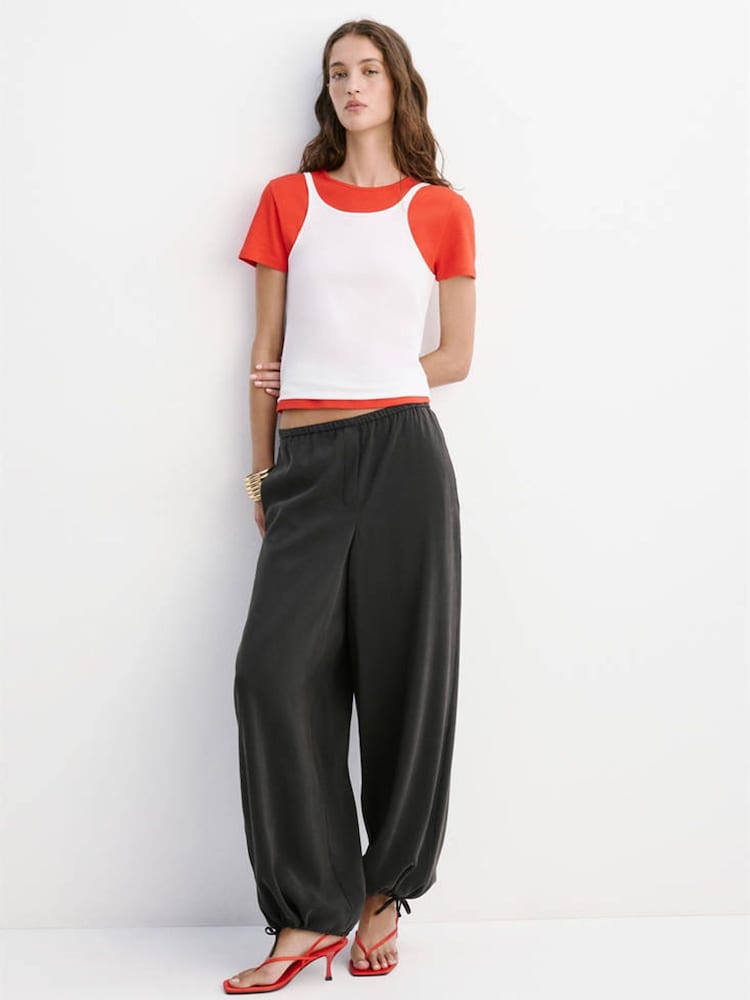 Mango Black Tie Cuff Parachute Trousers - Image 2 of 7 Mango Black Tie Cuff Parachute Trousers - Image 2 of 7
