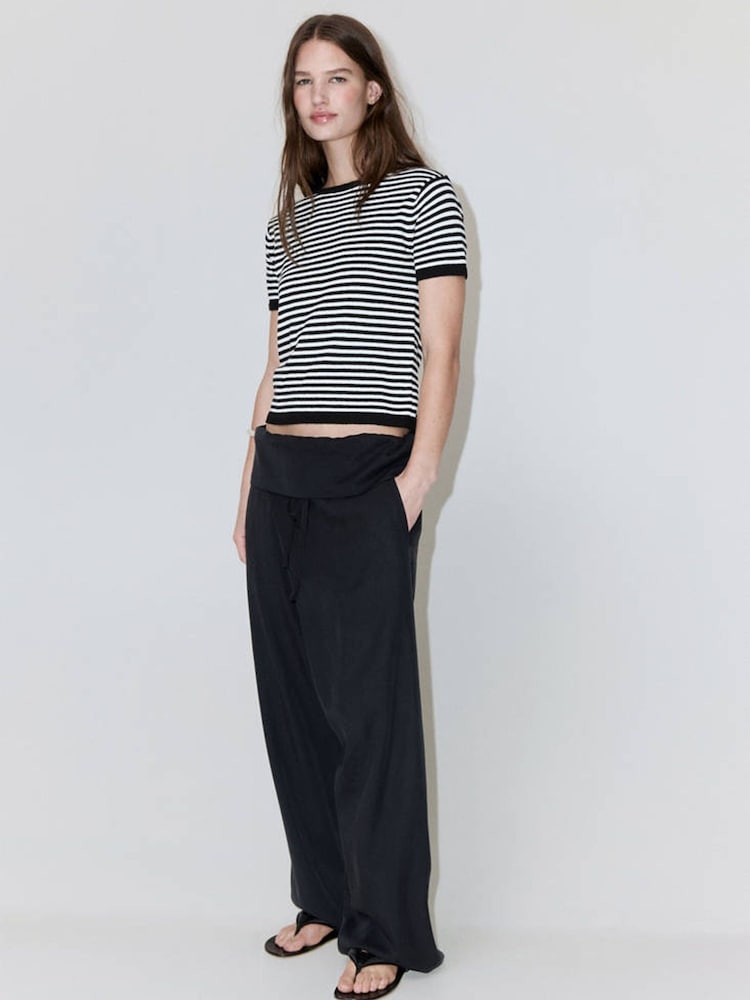 Mango Black Stripe Kitted T-Shirt - Image 1 of 7 Mango Black Stripe Kitted T-Shirt - Image 1 of 7