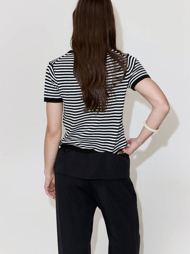Mango Black Stripe Kitted T-Shirt - Image 2 of 7 Mango Black Stripe Kitted T-Shirt - Image 2 of 7