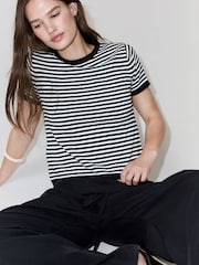 Mango Black Stripe Kitted T-Shirt - Image 3 of 7