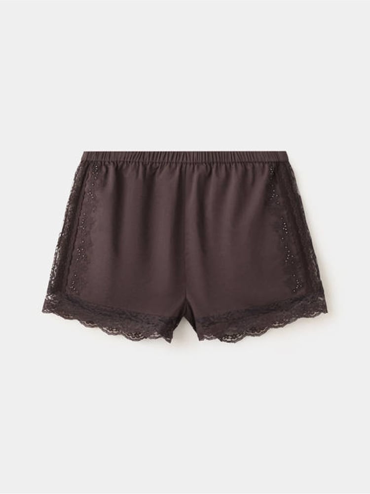 Mango Brown Embroidered Lace Detail Bohemian Shorts - Image 1 of 3
