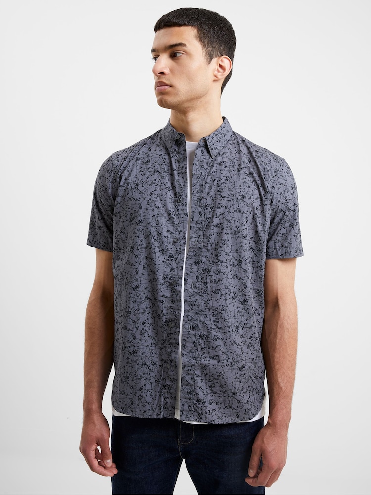 French Connection Grey 100% Cotton Geo Floral Short Sleeve Shirt - Image 1 of 4