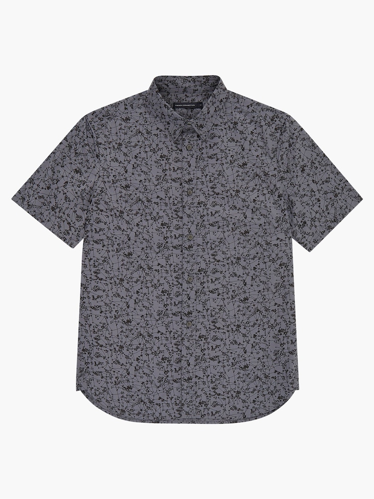 French Connection Grey 100% Cotton Geo Floral Short Sleeve Shirt - Image 4 of 4