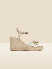 Sosandar Gold Leather Knot Detail Wedge Sandals - Image 1 of 5
