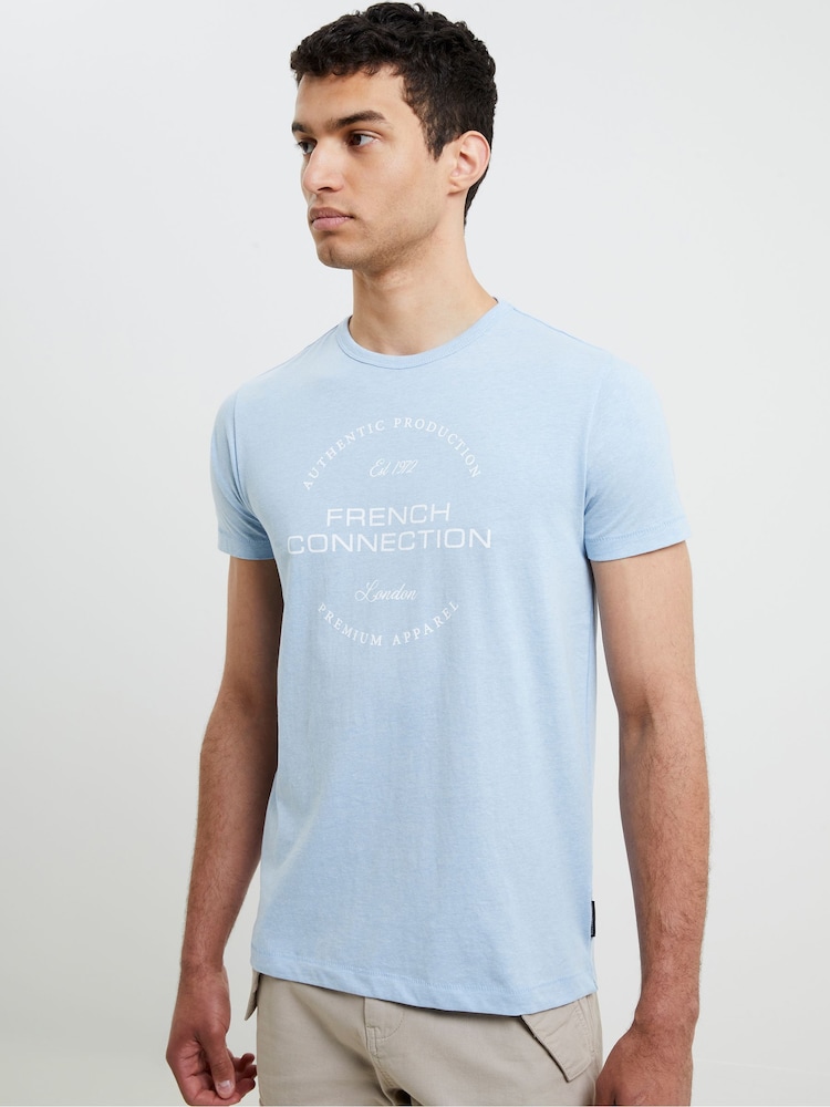French Connection Blue 100% Cotton Graphic T-Shirt - Image 1 of 3