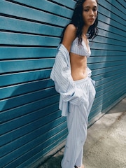 Mango Blue Embellished Pinstripe Straight Leg Drawstring Trousers - Image 1 of 6