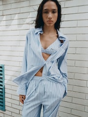 Mango Blue Embellished Pinstripe Straight Leg Drawstring Trousers - Image 3 of 6