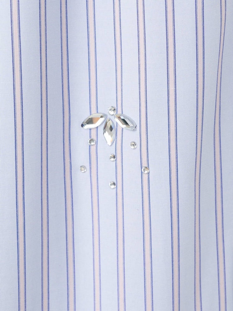 Mango Blue Embellished Pinstripe Straight Leg Drawstring Trousers - Image 6 of 6