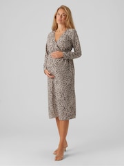 Mamalicious Grey Maternity Polka Dot Print Wrap Midi Dress - Image 1 of 6