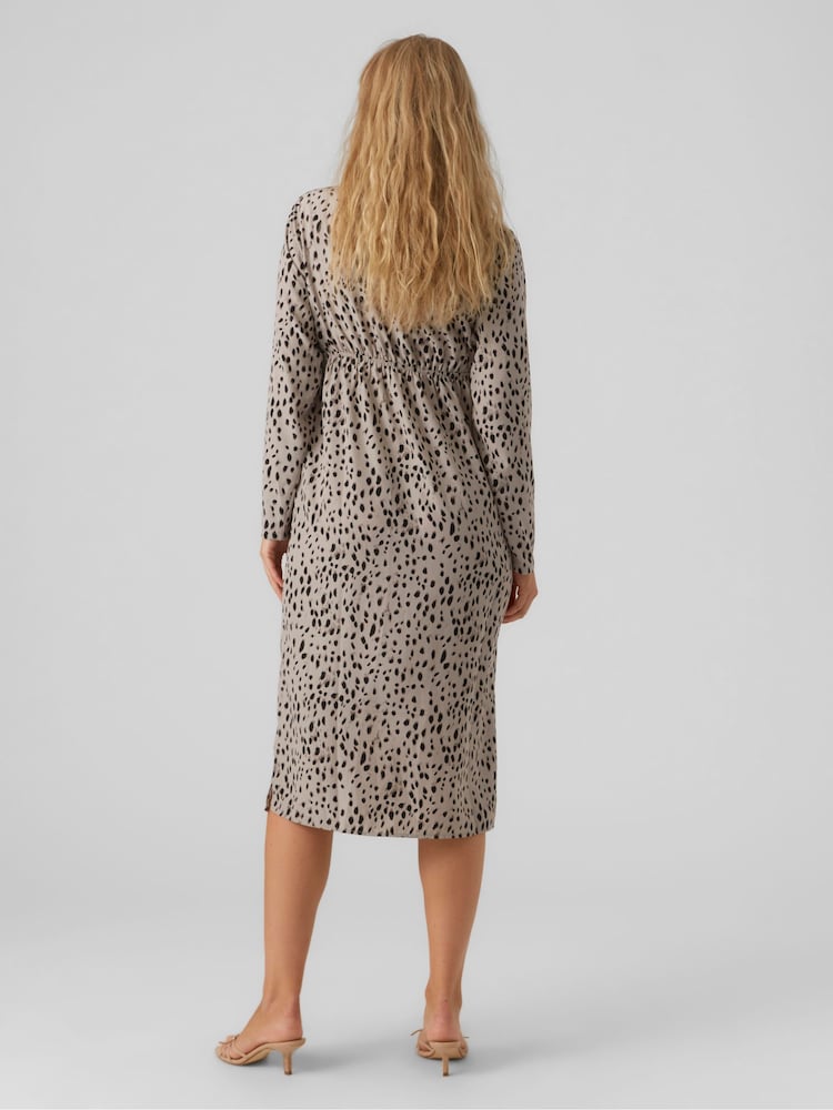 Mamalicious Grey Maternity Polka Dot Print Wrap Midi Dress - Image 2 of 6