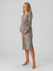 Mamalicious Grey Maternity Polka Dot Print Wrap Midi Dress - Image 3 of 6